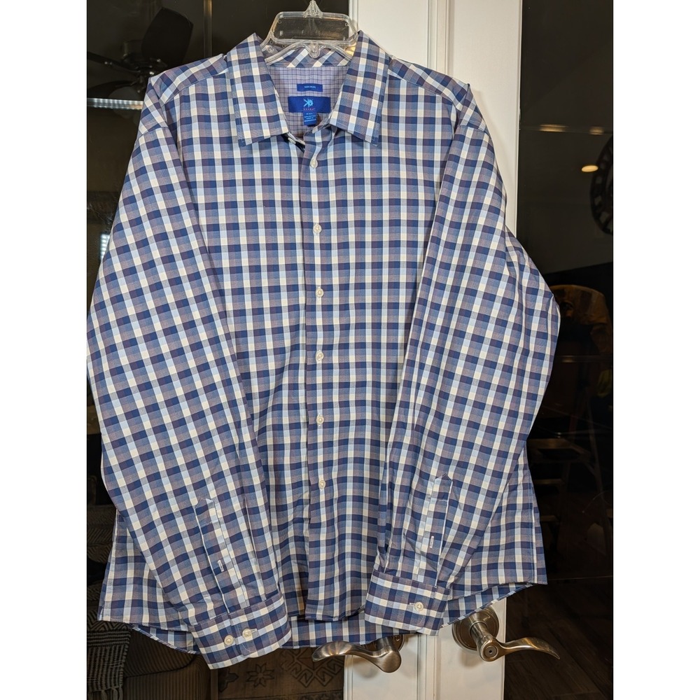 Egara Shirt Mens Blue Plaid Long Sleeve Button Up XXL